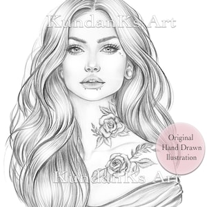 Valencia| Adult Coloring Page| Portrait Coloring | Grayscale Coloring |Instant Download |A4,A3 Printable| KundanKs Art