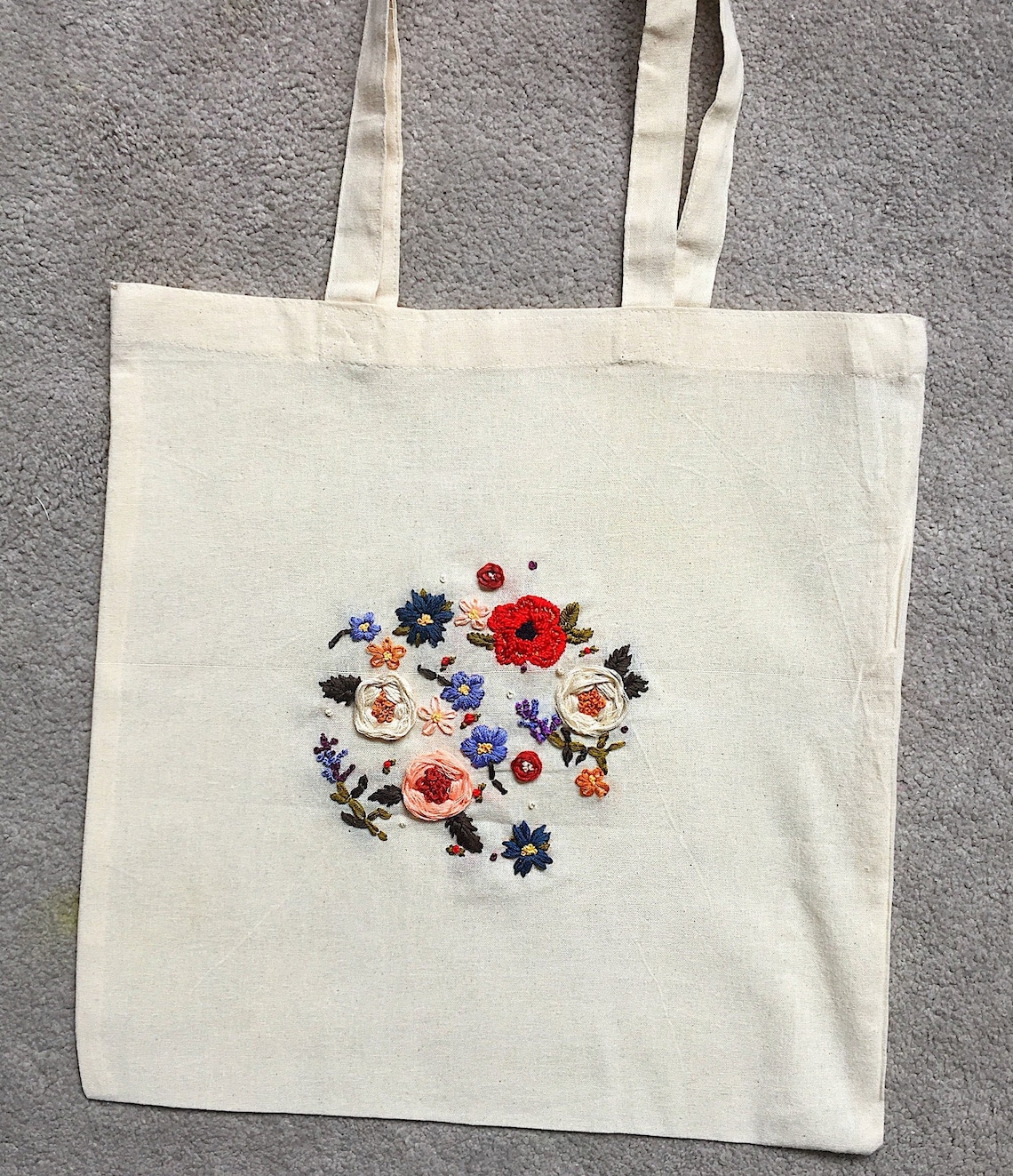 Hand Embroidered Flower Tote Bag - Etsy