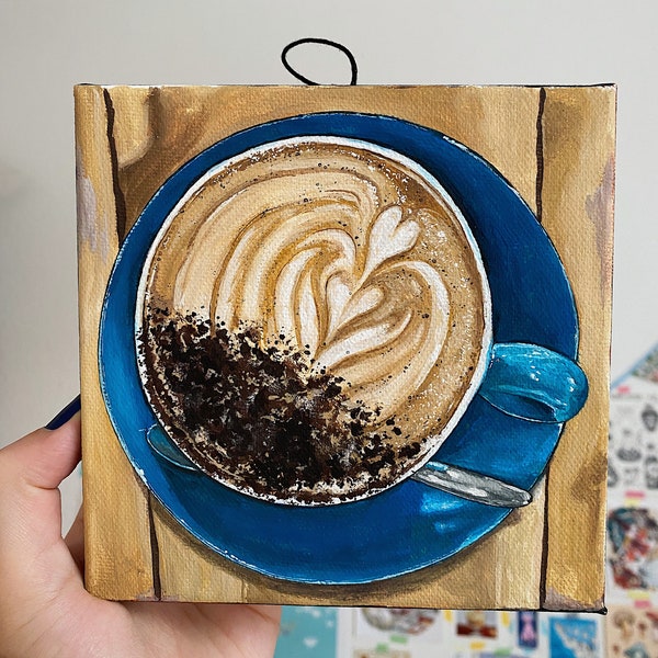 Cappuccino mit Schokoladenstaubung Original Gouache LeinwandBild