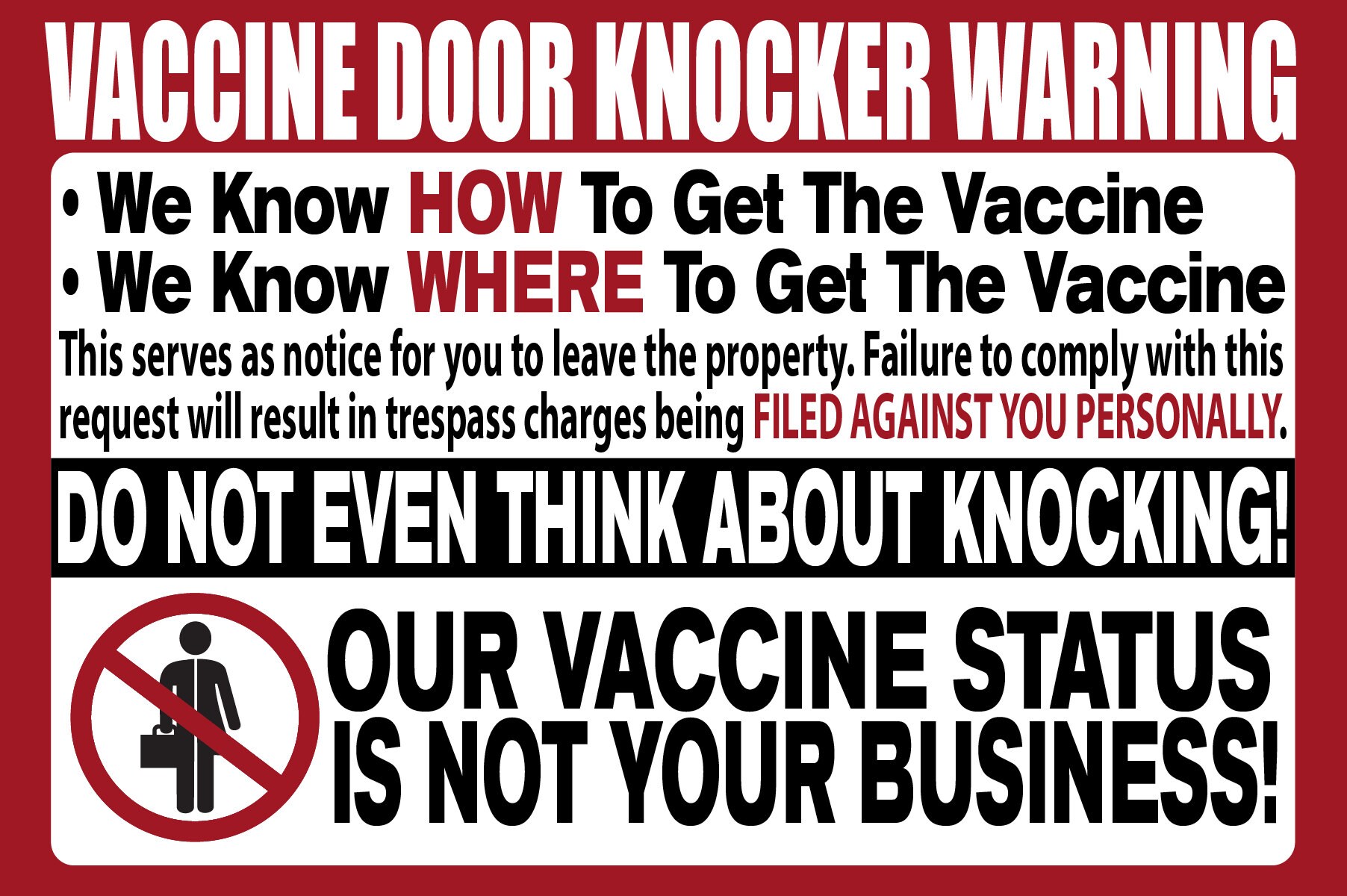 No Soliciting Sign / NO VACCINE SOLICITING / Anti Biden Vaccination D…