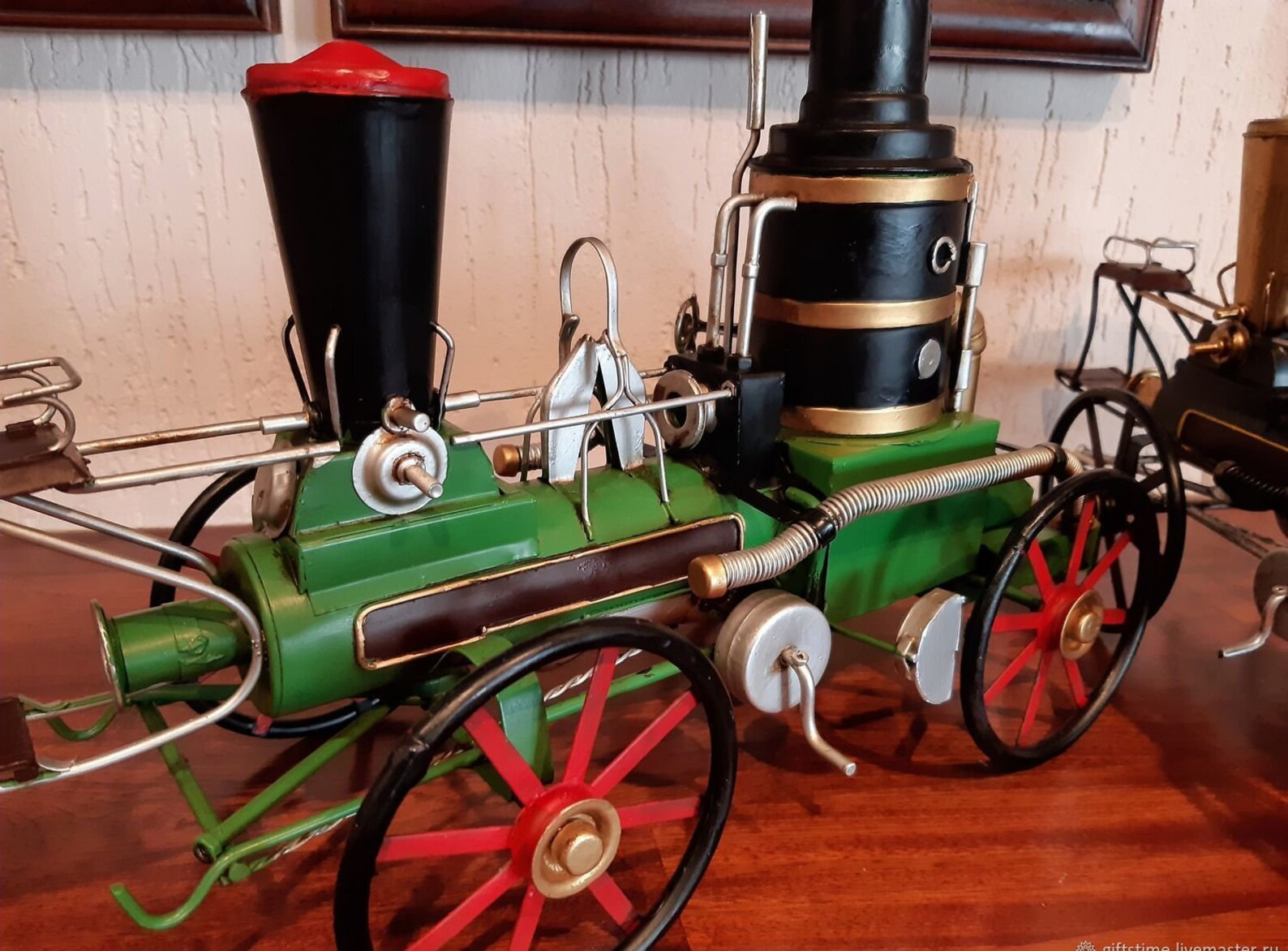 Retro model steam engine vintage green black for decor | Etsy
