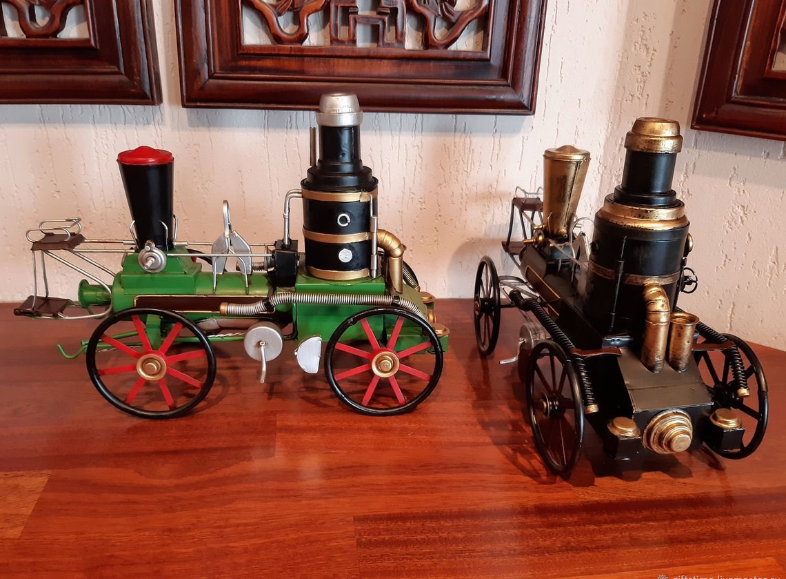 Retro model steam engine vintage green black for decor Etsy