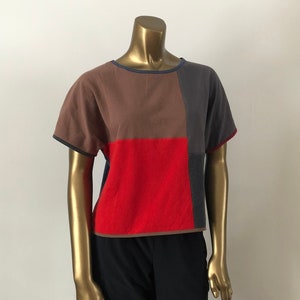 Women&#39;s Medium Contemporary Patchwork Colorblock Batwing T-Shirt Blouse - One of a Kind and Handmade from Upcycled T-Shirts