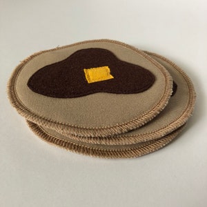 3er Set Plüsch Stoff Pfannkuchen für Kinder Spielküche - Handgemacht mit Upcycling Stoff - Pfannkuchen Spielzeug mit Butter und Ahornsirup
