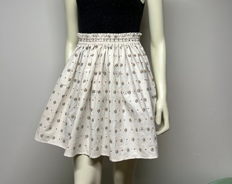 Women&#39;s Small Floral Skirt with Gathered Paper Bag Waist - One of a Kind and Handmade from Upcycled Cottagecore Cotton Fabric