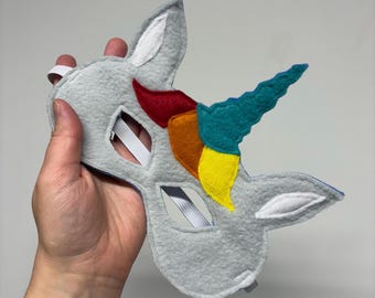 Masque de licorne écologique pour enfants - Gris clair avec corne turquoise