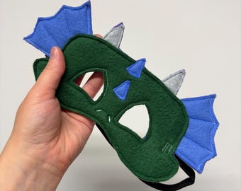 Masque de dragon écologique pour enfants - Vert foncé et bleu pervenche