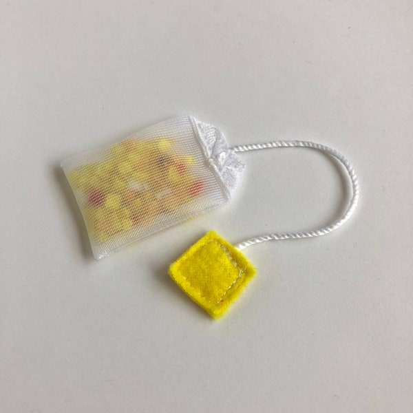 Mini Pretend Tea Bag for Kids Tea Parties - Bright Yellow - Made From Upcycled Mesh and Fleece Fabric - Sustainable Eco Friendly Toys