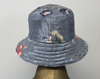 Upcycled Vintage Floral Bucket Hat – Shiny Summer Sun Accessory
