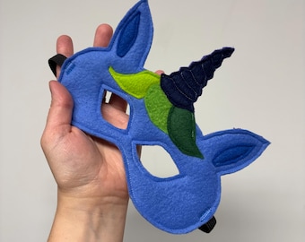 Masque licorne écologique pour enfants - Bleu pervenche avec des nuances de vert