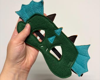 Masque de dragon écologique pour enfants - Vert foncé et turquoise