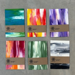 Pintura original - Cartão postal abstrato 4x6 - Acrílico sobre papelão grosso - Arte pintada à mão - Pinceladas brilhantes e coloridas