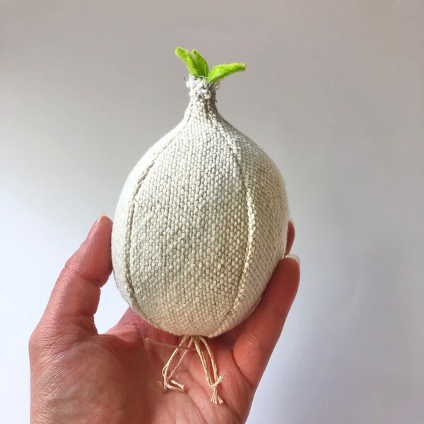 Plush Onion Veggie for Kids Play Kitchen - Handmade with Upcycled Fabric and Recycled Poly Stuffing - Eco Friendly Kids Cooking Toy