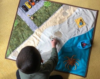 Tapis de jeu pour bébé en tissu recyclé - Tapis sur le ventre sur le thème de la plage