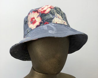 Adult S/M Bucket Hat - Sustainable Summer Hat made from Upcycled Fabric - Shiny Vintage Floral - Eco Friendly and One of a Kind Accessory