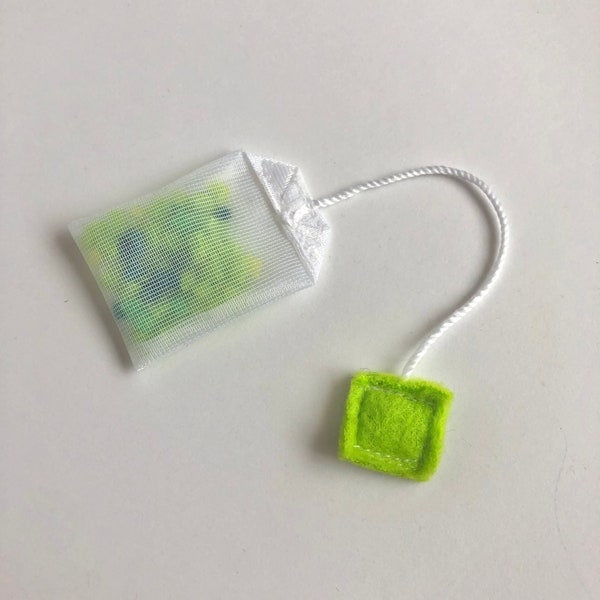 Mini Pretend Tea Bag for Kids Tea Parties - Bright Green - Made From Upcycled Mesh and Fleece Fabric - Sustainable Eco Friendly Kids Toys