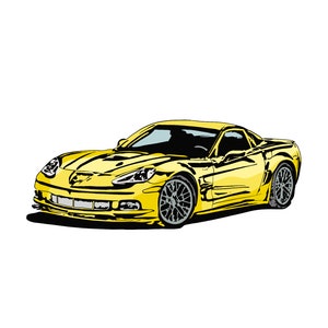 May include: A yellow sports car with black accents and a black interior. The car has a black grille and black wheels.