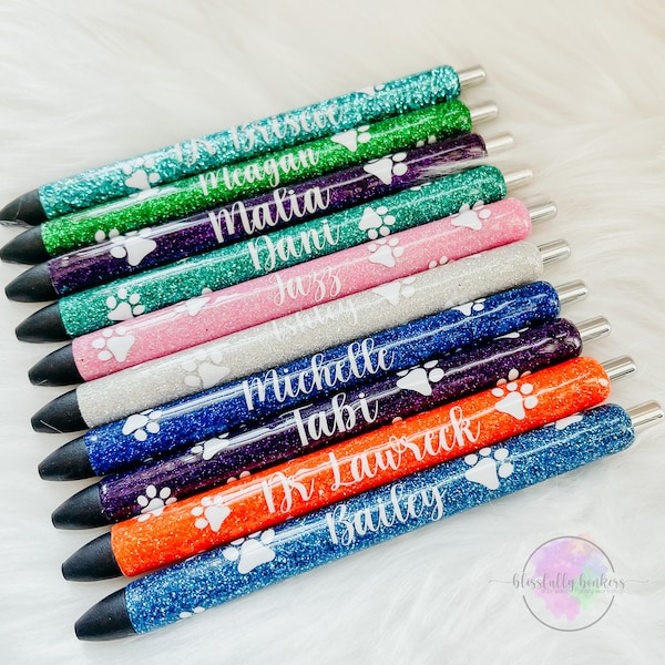 Custom Glitter Pens |Refillable Papermate Inkjoy Pen|Personalized Pen|Veterinary|Paw Print |Vet Tech |Pet Lover Gift Idea for Her|Vet Assist