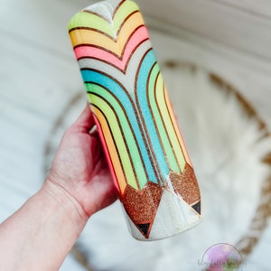 Back to School Teacher Pencil Tumbler, Neon Glitter Rainbow |End of School Year |Gift Ideas for her | Teacher Appreciation, Glitter Pencil