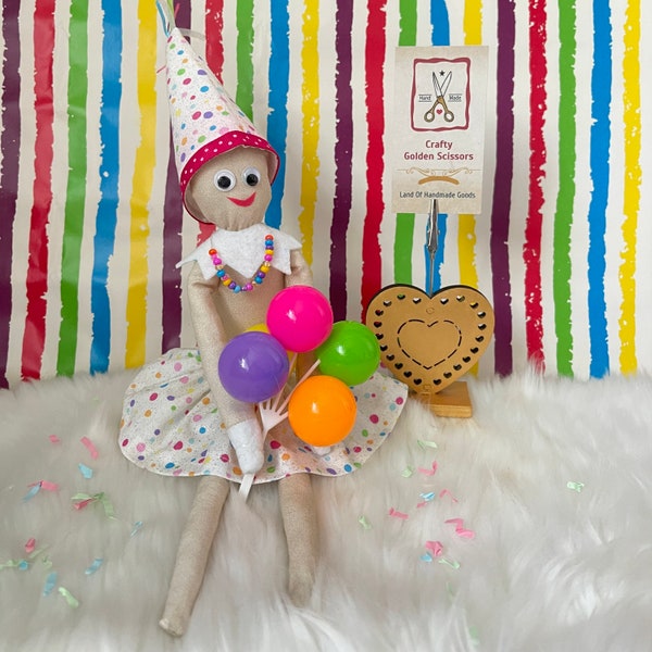 Birthday Cupcake Sprinkle”- Elf Inspired Girl Doll, Celebration fashionable outfit. Miniature doll Accessories.