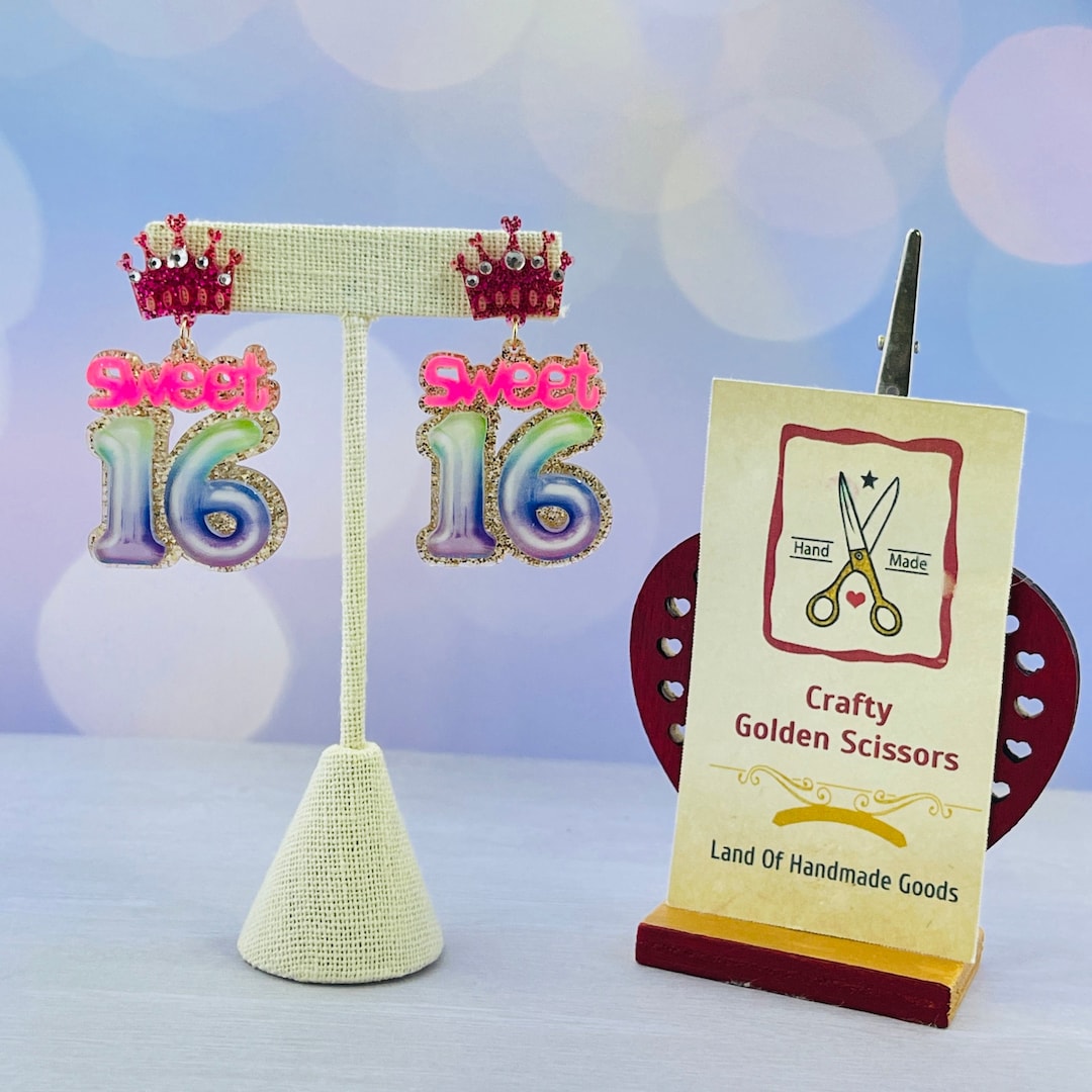 Happy Birthday Sweet Sixteen Earrings Celebration Acrylic Earringsstud Earring Gift for Her 16th