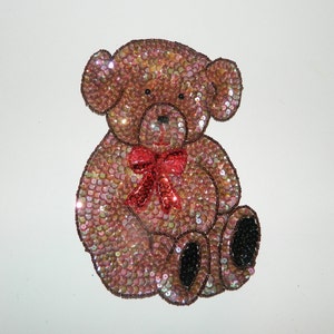 Vintage Large 8 1/2" TEDDY BEAR Sequin Beaded Applique 1994