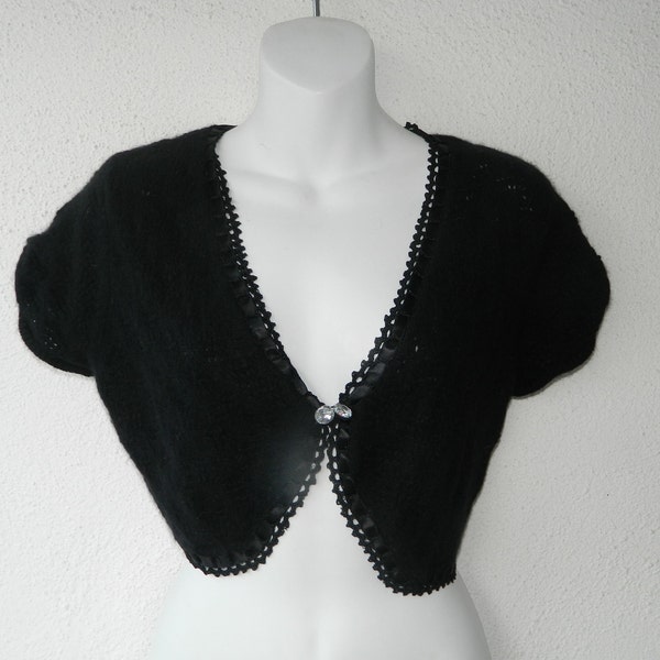 Vintage KAREN MILLEN Black Bolero Wool / Angora Sweater Size 3 (12?)