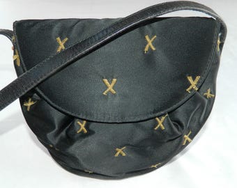 Vintage PALOMA PICASSO Black nylon shoulder bag features gold embroidered "X" logos