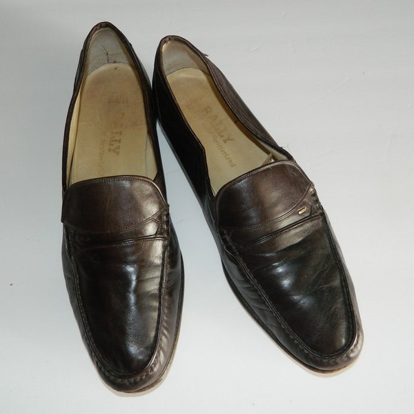 Vintage BALLY of SWITZERLAND Dark Brown Slip on Parawet Classic Loafers 10 1/2 M  Made in Switzerland