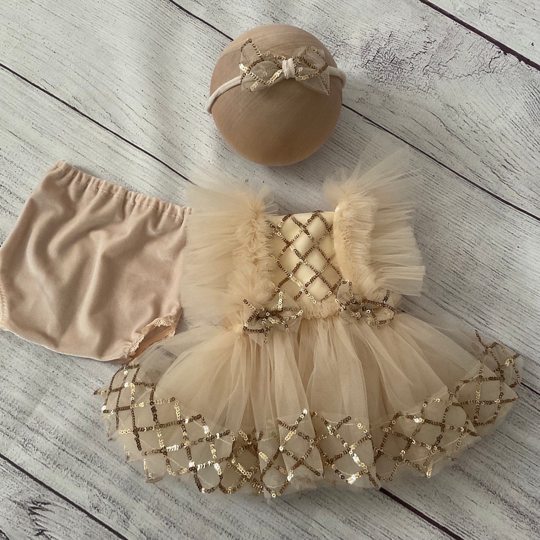 Newborn Dress with Purse Applique & Headband in Ecru main image 0