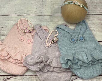 Light Blue, Light Purple, Light Pink Newborn Baby Girl Rompers with Ruffles - Newborn Photography - Handmade - Photo Prop for Newborns