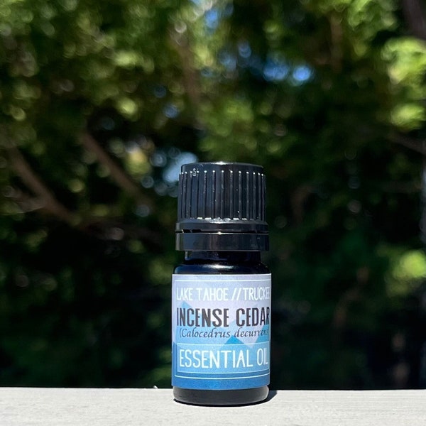 Lake Tahoe / Truckee Incense Cedar Essential Oil - forest wild-grown - for aromatherapy and skincare use. Sierra Nevada Mountain wellness