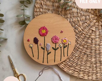 Wood Embroidery floral portrait digital template for laser, Modern hand embroidery SVG file, Laser cut design