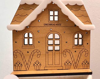 Gingerbread House laser cut SVG file, Winter Holiday decor, Christmas village candy cane
