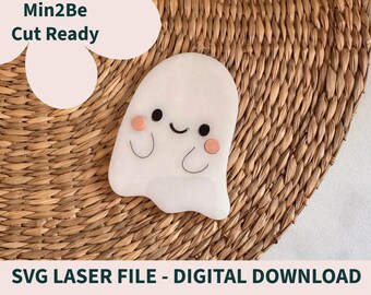 Cute Ghost SVG File | Halloween Ghost Laser Cut File | Glowforge Ready | Kawaii Halloween Decor | Digital Download for Laser Cutters