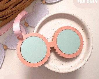 Valentines Scalloped Glasses Gift Tag SVG digital template, modern retro glasses, Valentines Day Kids Basket Tag, Love Day Laser Cut File