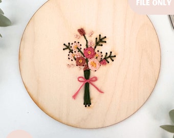Wood embroidery flower bouquet template digital svg file, embroidery cut design hand stitch design kit project embroidery design for laser
