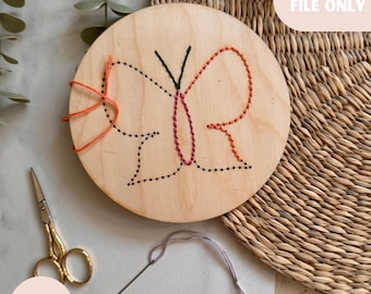 Butterfly Wood Embroidery floral portrait digital template for laser, Modern hand embroidery SVG file, Laser cut design, craft idea for kids
