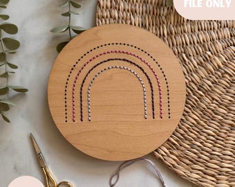 Rainbow Wood Embroidery digital template for laser, Modern hand embroidery SVG file, Laser cut design, easy hand sewing template