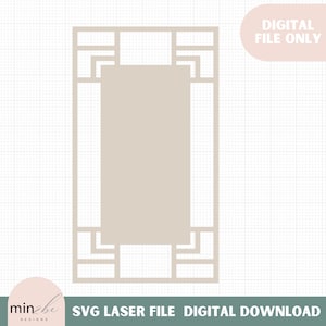 Peut inclure: Un fichier SVG de découpe laser téléchargeable numériquement d'un cadre géométrique avec un centre rectangulaire. Le cadre est composé de lignes et de carrés.