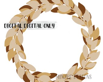 Puede incluir: Una corona hecha de hojas marrones y beige. La corona es una descarga digital, como lo indica el texto "DIGITAL DIGITAL ONLY".