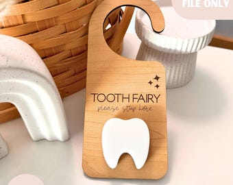 Tooth fairy door hanger svg, modern tooth fairy sign digital file, tooth fairy letter box template, door hanger laser svg, laser cut ready