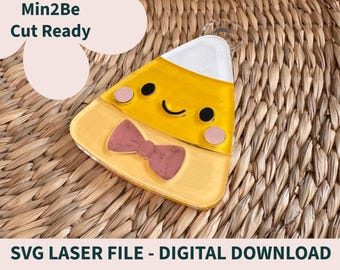 Cute Candy Corn SVG | Halloween Laser Cut File | Kawaii Candy Ornament | Glowforge Ready | Digital Download | Fall SVG Craft | Modern SVG
