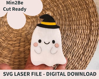 Witchy Ghost SVG | Halloween Laser Cut File | Cute Ghost Ornament | Glowforge Ready File | Kawaii Halloween SVG | Modern SVG Digital File