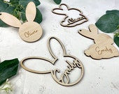 Easter basket name tag, gift tags, Easter basket ideas, bunny rabbit, bunny shaped name tag, wooden Easter bunny, kid present gift wrapping