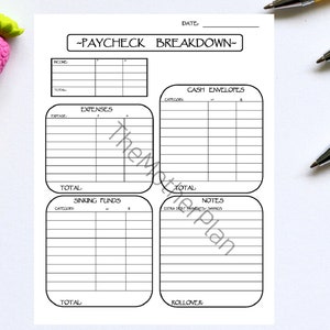 Paycheck Breakdown| Paycheck Budget Sheet Printable| PDF Download