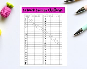 52 Week Challenge | Savings Tracker | Printable | Instant download