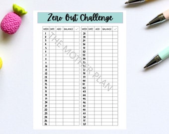 Zero Out 52 Week Challenge | Savings Tracker | Printable | Instant download