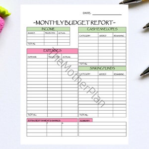 Monthly Budget Printable| PDF Download| Monthly Budget Report