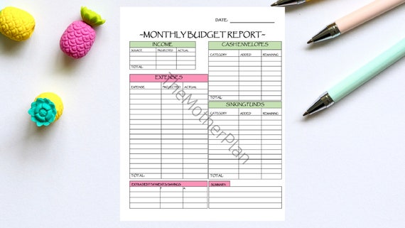 Monthly Budget Printable| PDF Download| Monthly Budget Report